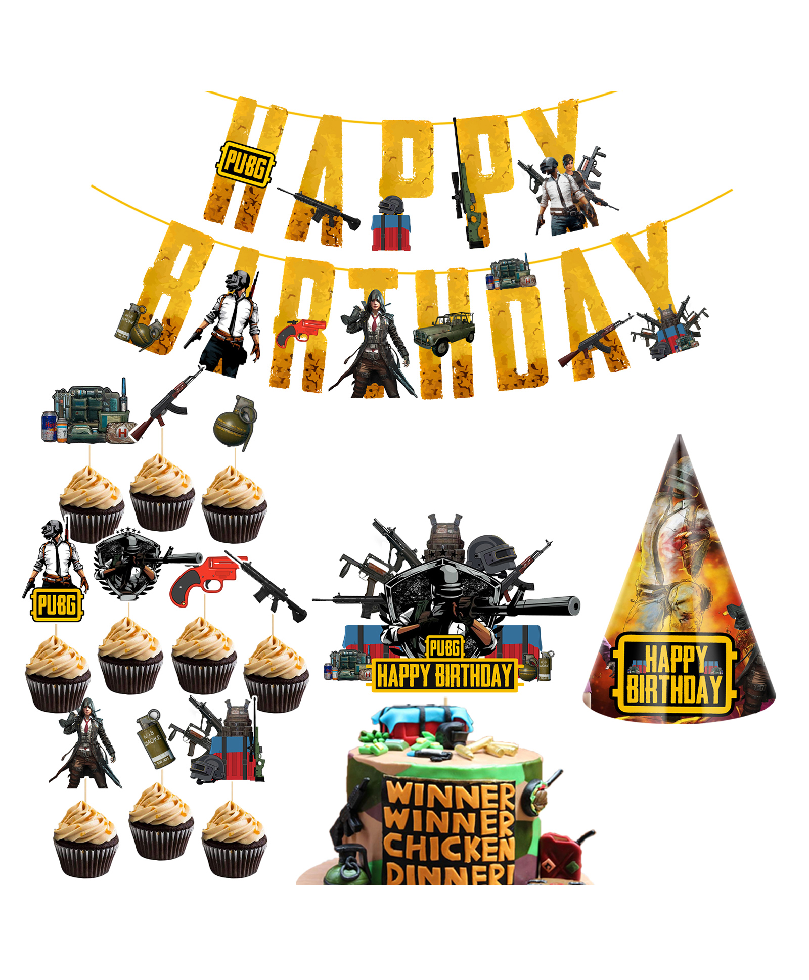 Zyozi Pubg Happy Birthday Decoration Kids Pubg Birthday Decoration for Boy Gold - Pack of 13-picture-11
