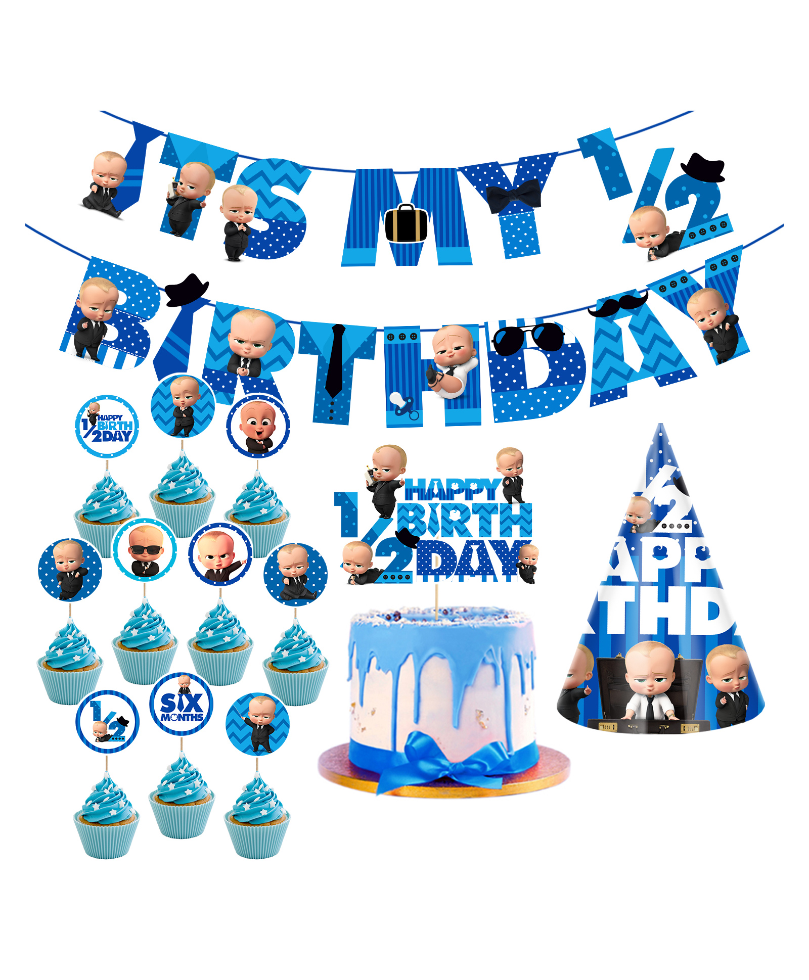 Zyozi Baby Boss Half Birthday Party Supplies  Birthday Party Decorations Blue - Pack of 13-picture-29
