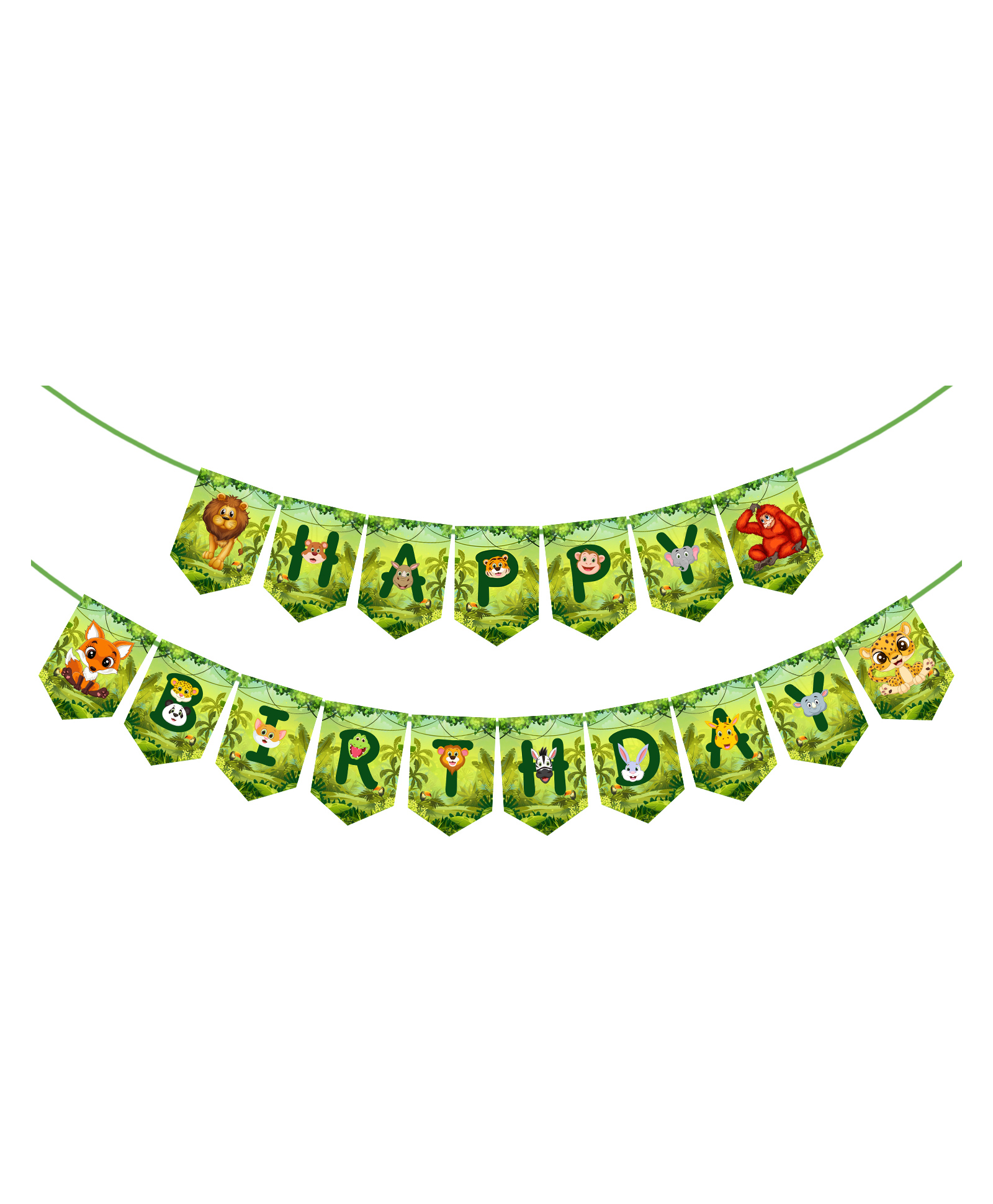 Zyozi Jungle Theme First Happy Birthday Banner Green - Length 127 cm-image-1