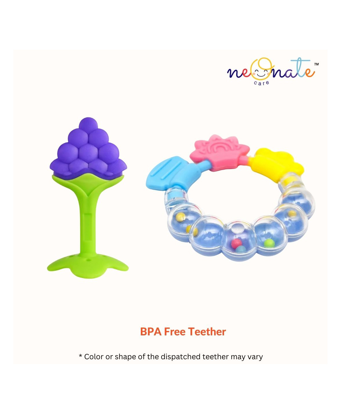 NeonateCare Baby Teether Set of 2 Soft Silicone Fruit Shape and Ring Teether (Ring Teether -  Fruit Teether)- Multicolor ( color and design may vary)-image-19
