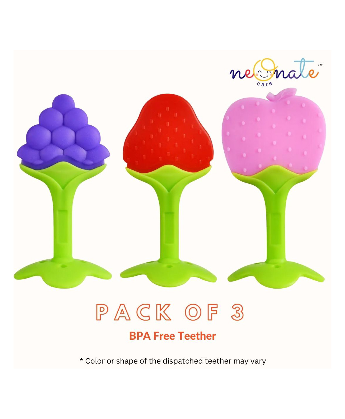 NeonateCare Baby Teether Fruit Shape Set of 3- Multicolor ( color and design may vary)-picture-12