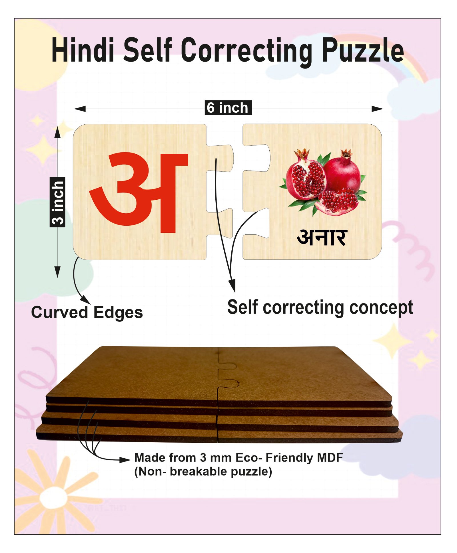 wissen Wooden Hindi Alphabets Swar and Vyanjan Self Correcting Matching Puzzles for Kids - 98 Pieces-picture-24