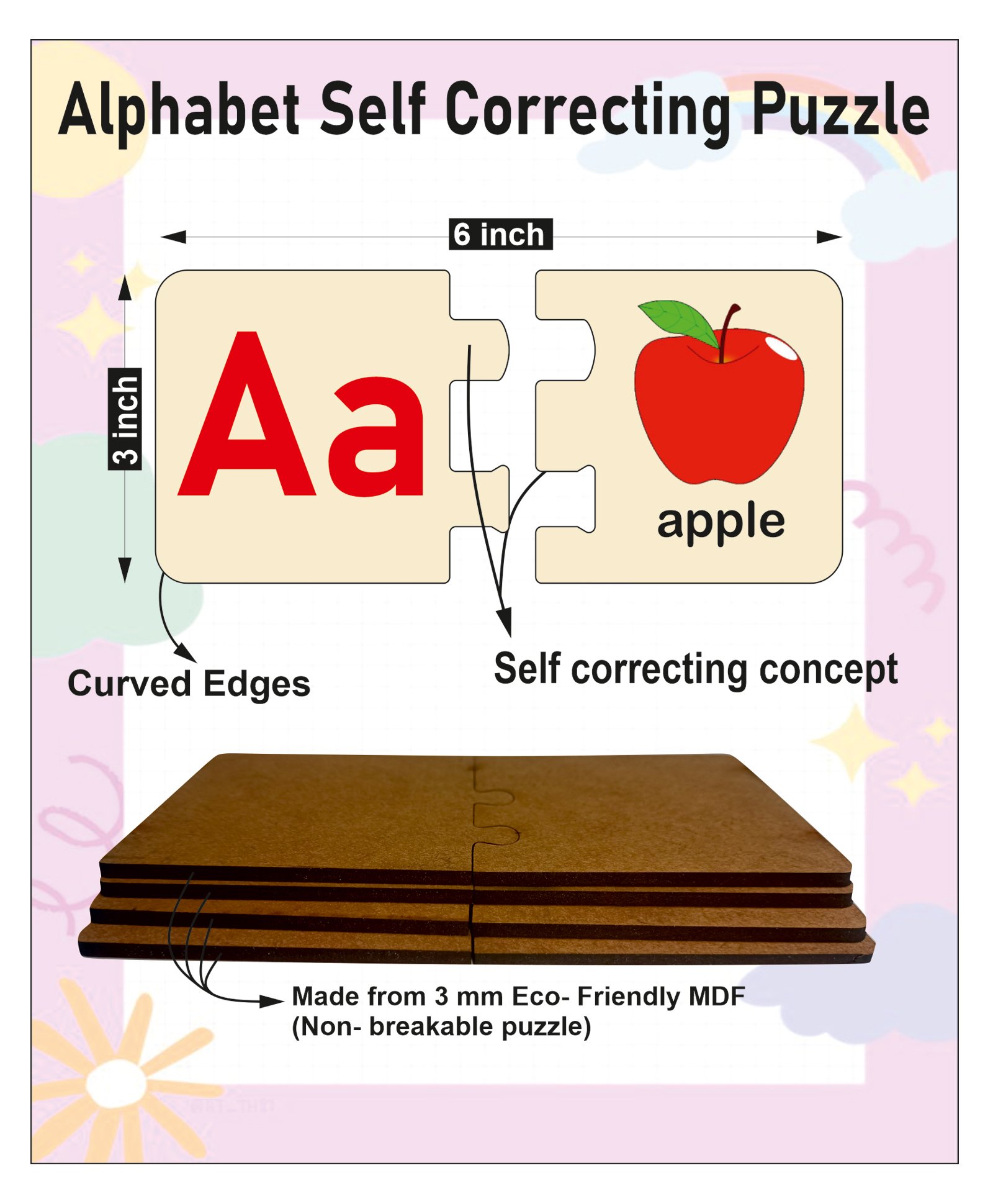 wissen Wooden Alphabets Self Correcting Matching Puzzles for Kids Multicolor - 55 Pieces-picture-8