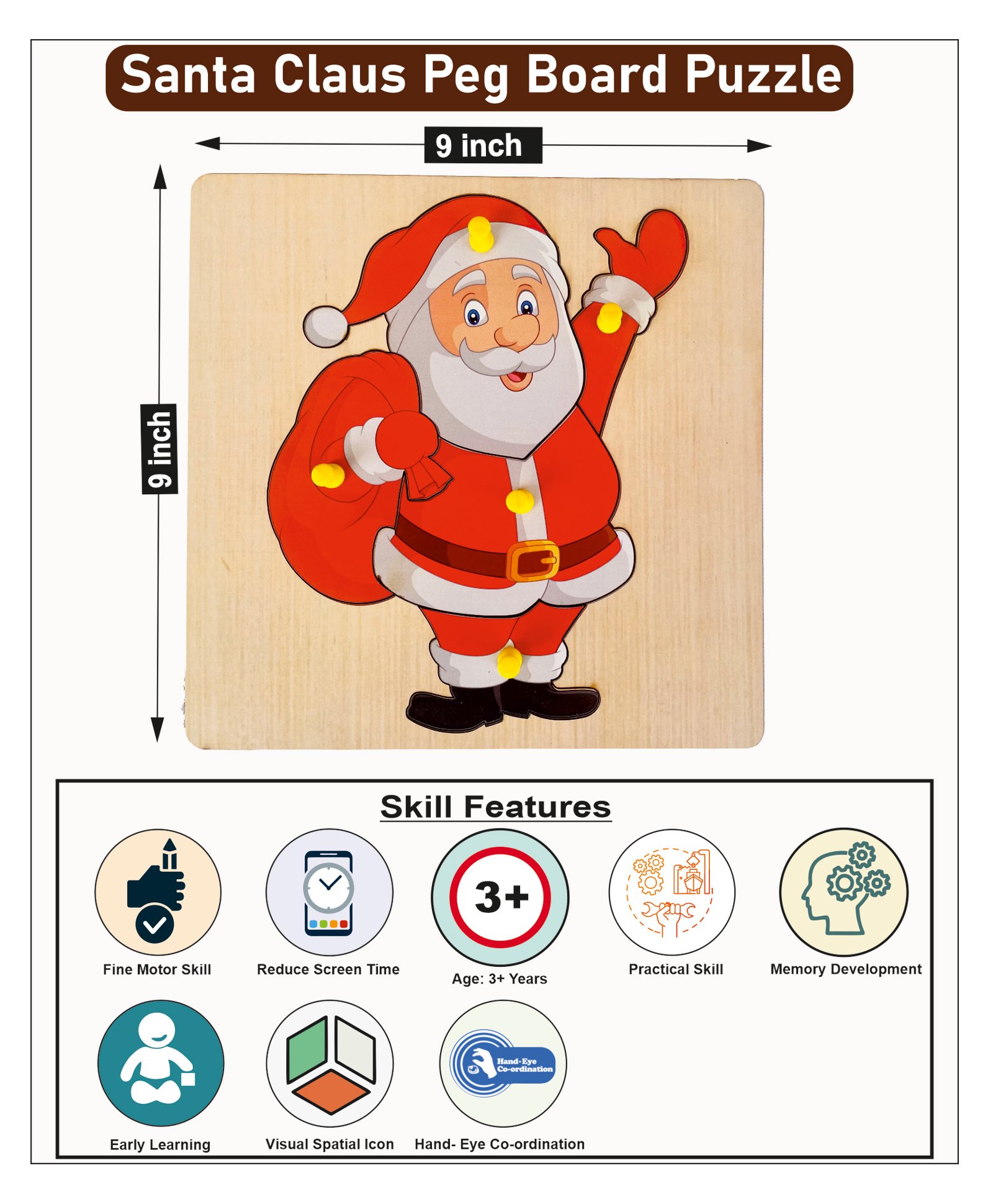 WISSEN Wooden Santa Claus peg board puzzle for kids - 5 Pieces-picture-36