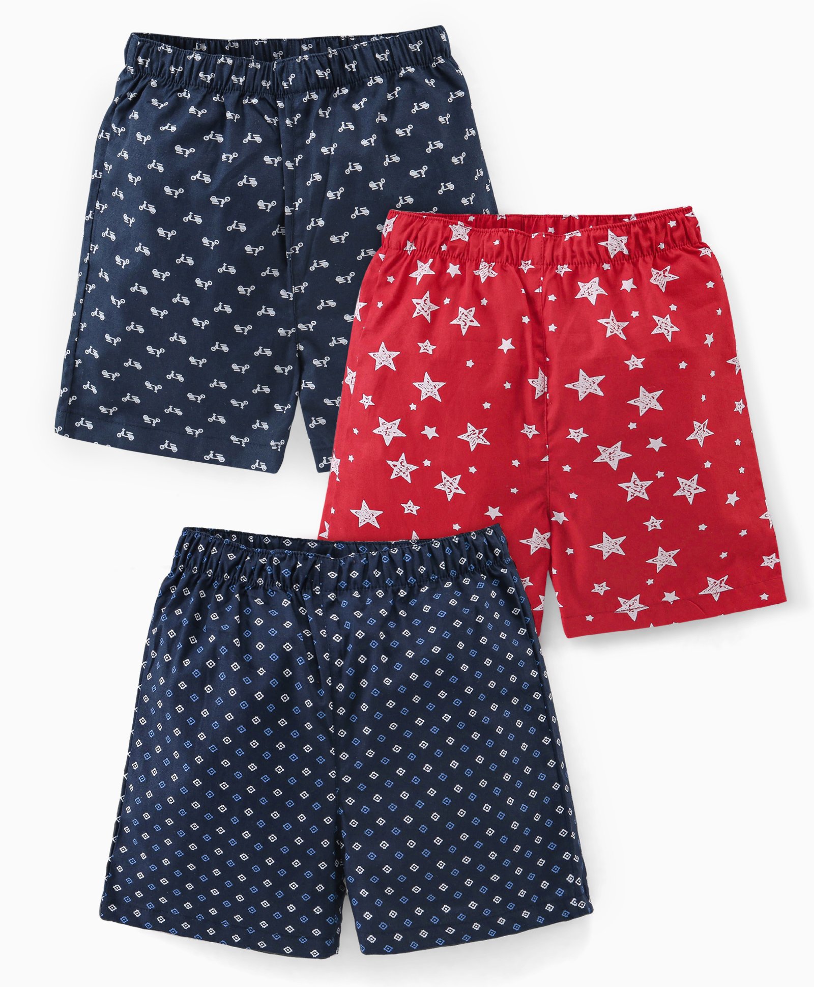 Babyhug Cotton Woven Elasticated Boxers with Stars Print Pack of 3 - Navy Blue & Red-image-6