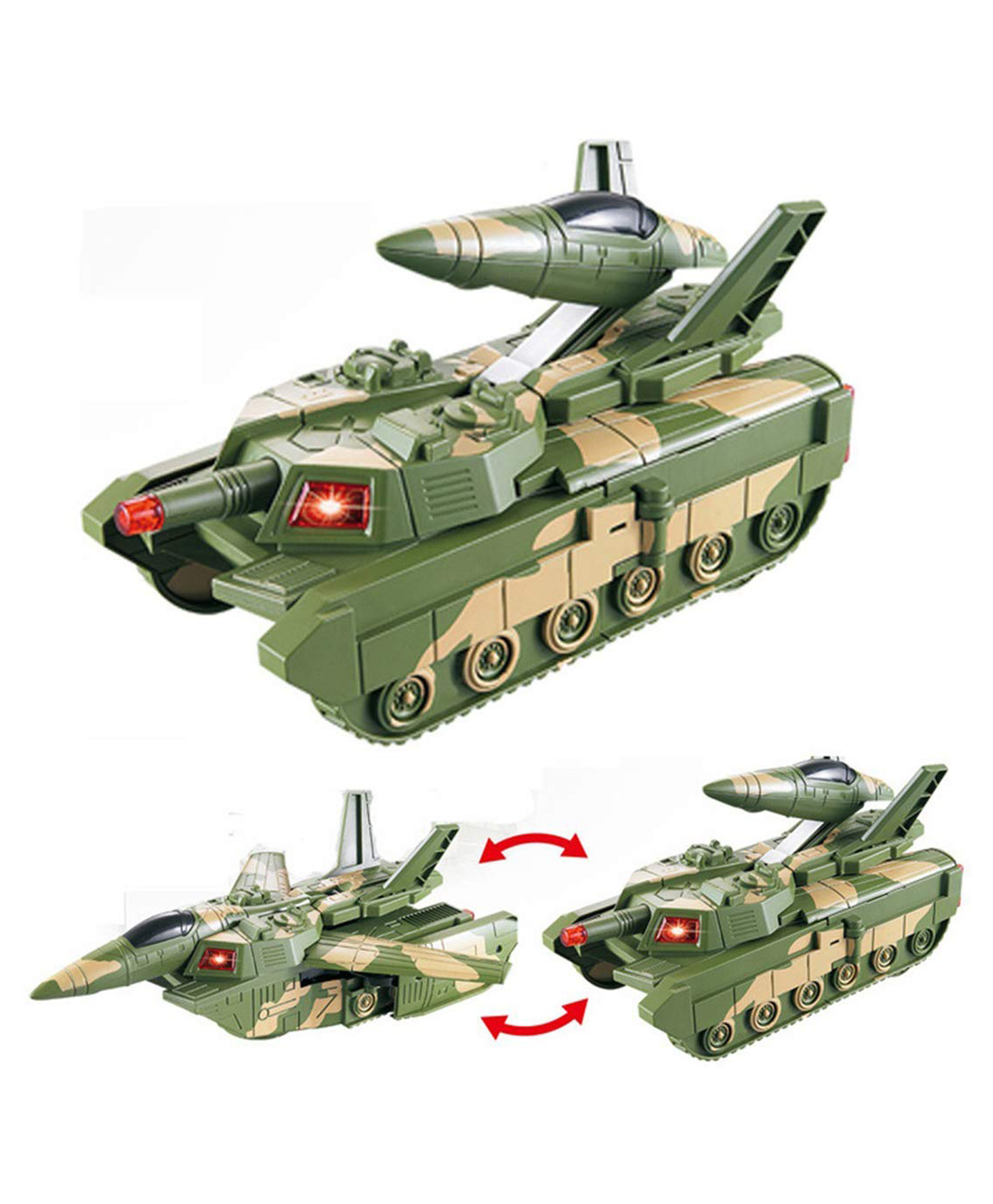 Fantasy India 2 in 1 Tank Aircraft Convertible Tank & Jet Fighter Airplane Toy with Lights and Shooting Music - Green-image-4