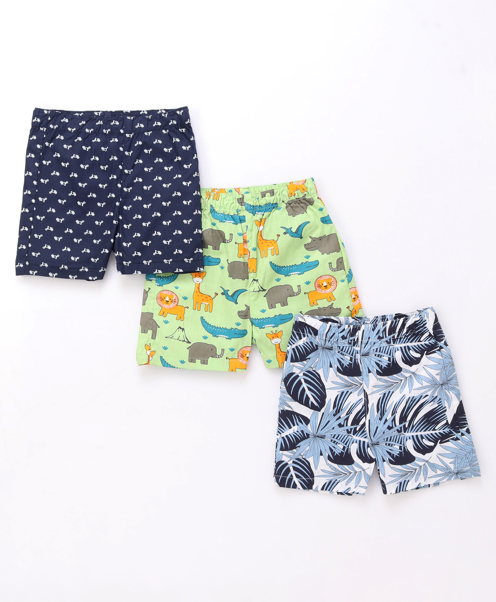 Babyhug Cotton Woven Regular Boxers Jungle Print Pack of 3 - Green & Blue-picture-47