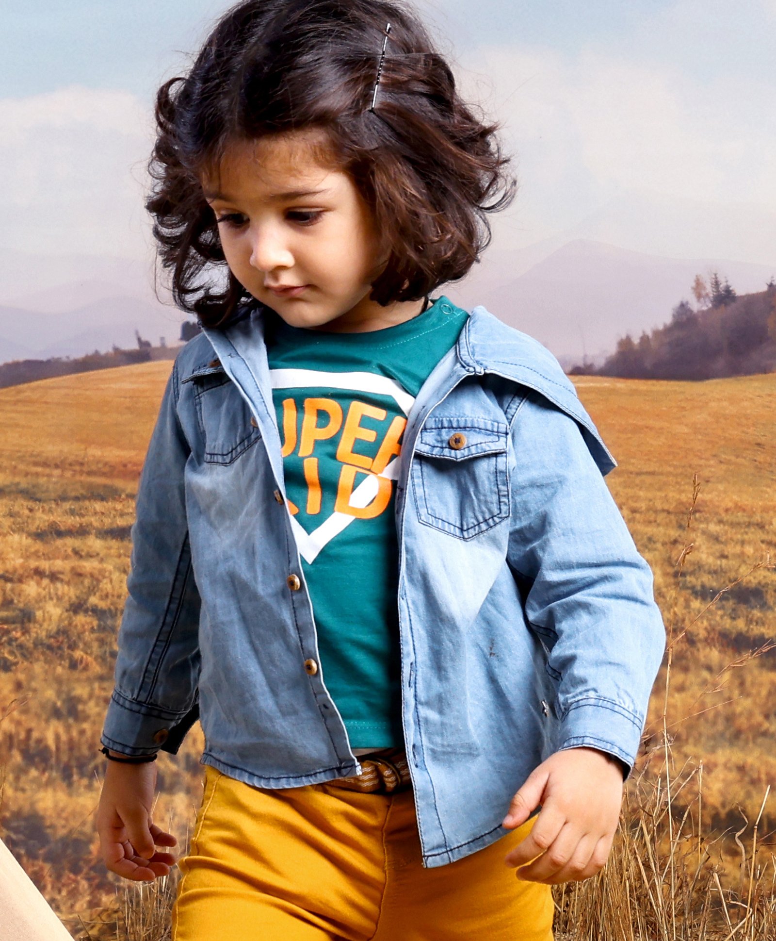 Babyoye 100% Cotton Full Sleeves Solid Washed Denim Dyed Hooded Shirt - Blue-image-30