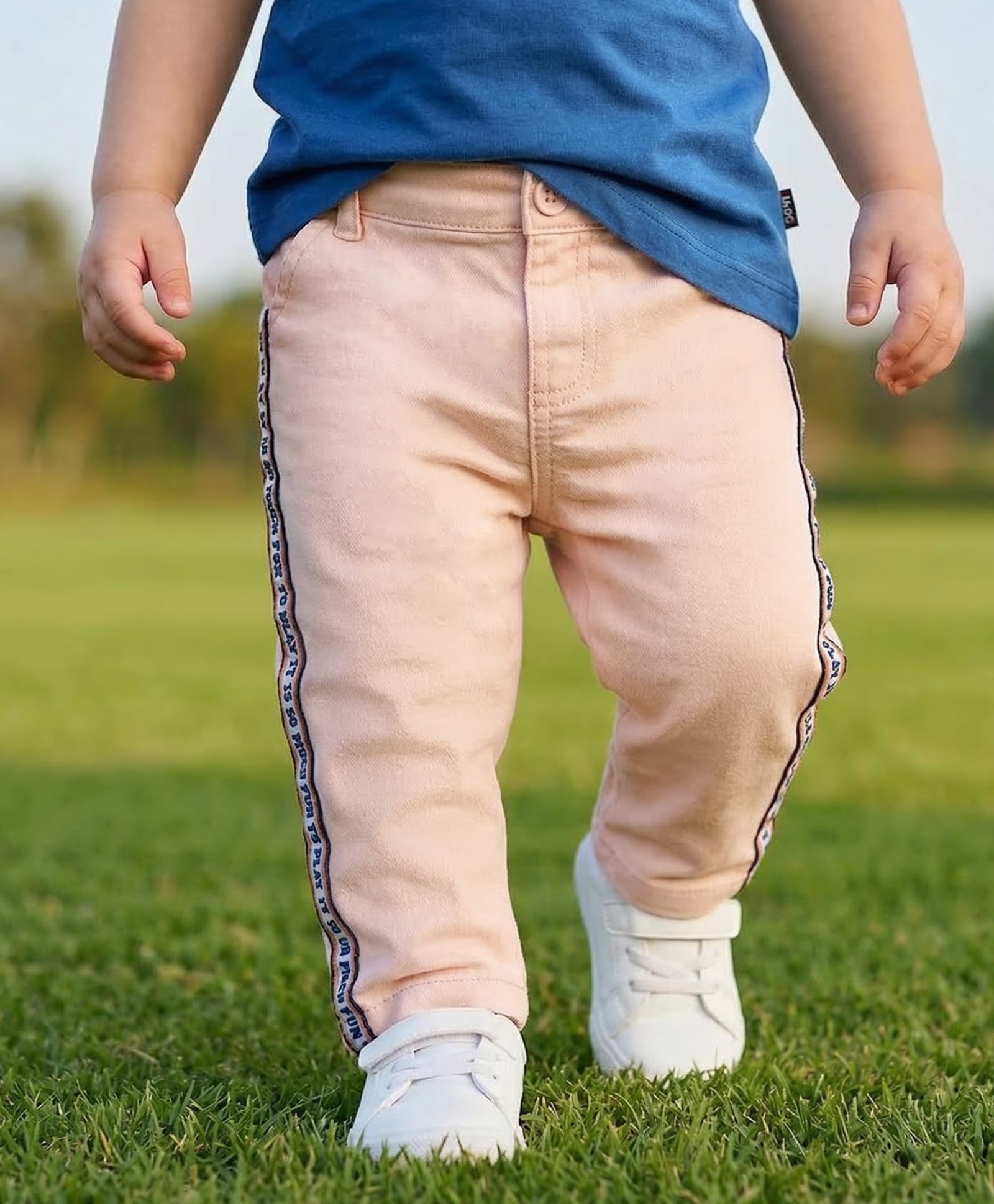 Babyoye 100% Cotton Woven Full Length Trouser with Tape Detailing - Peach-image-39