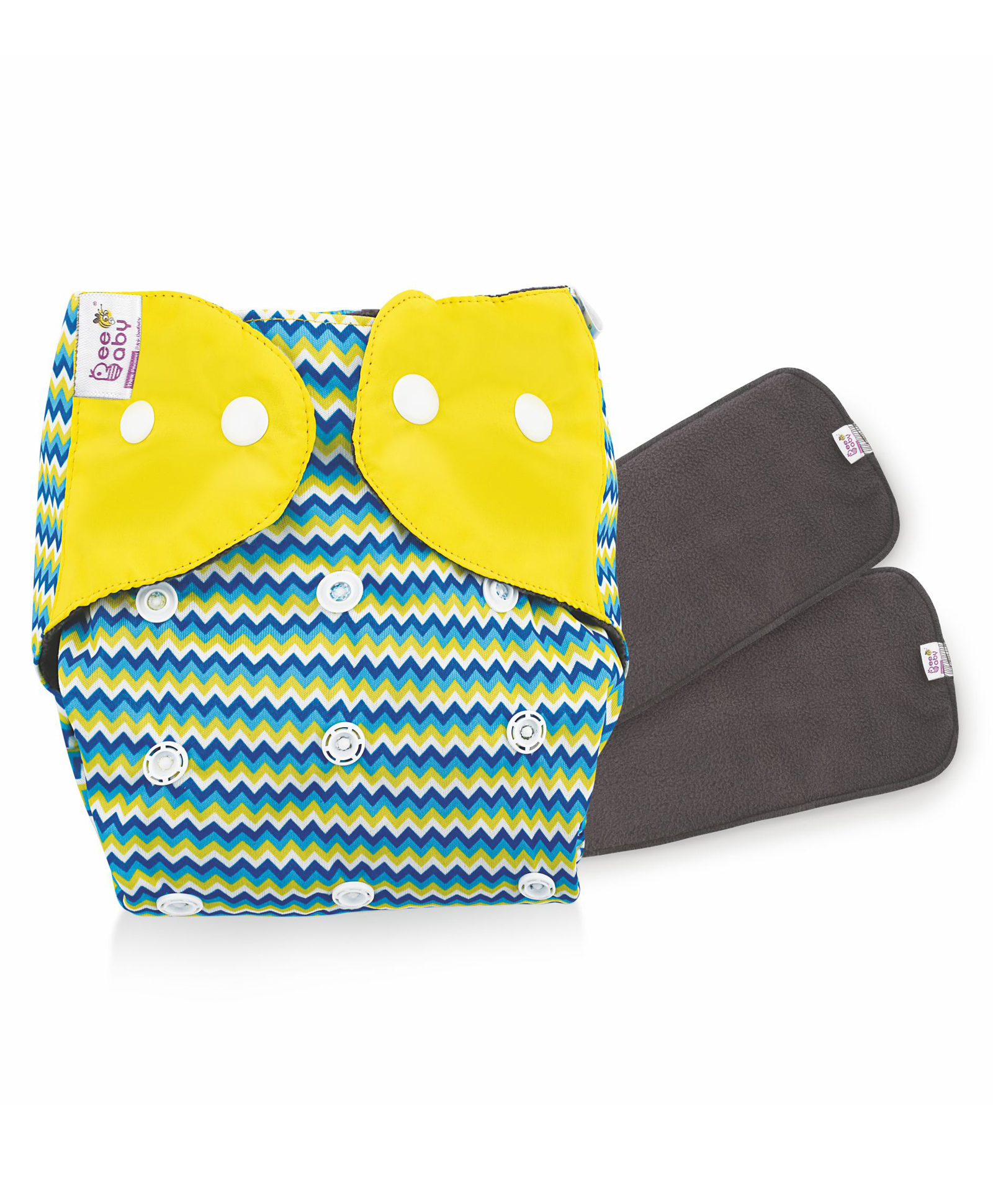 BeeBaby Bumtelligent Free Size Pocket Style Cotton Cloth Baby Diaper & 2 Grey RapiDry Pads - Yellow-image-29