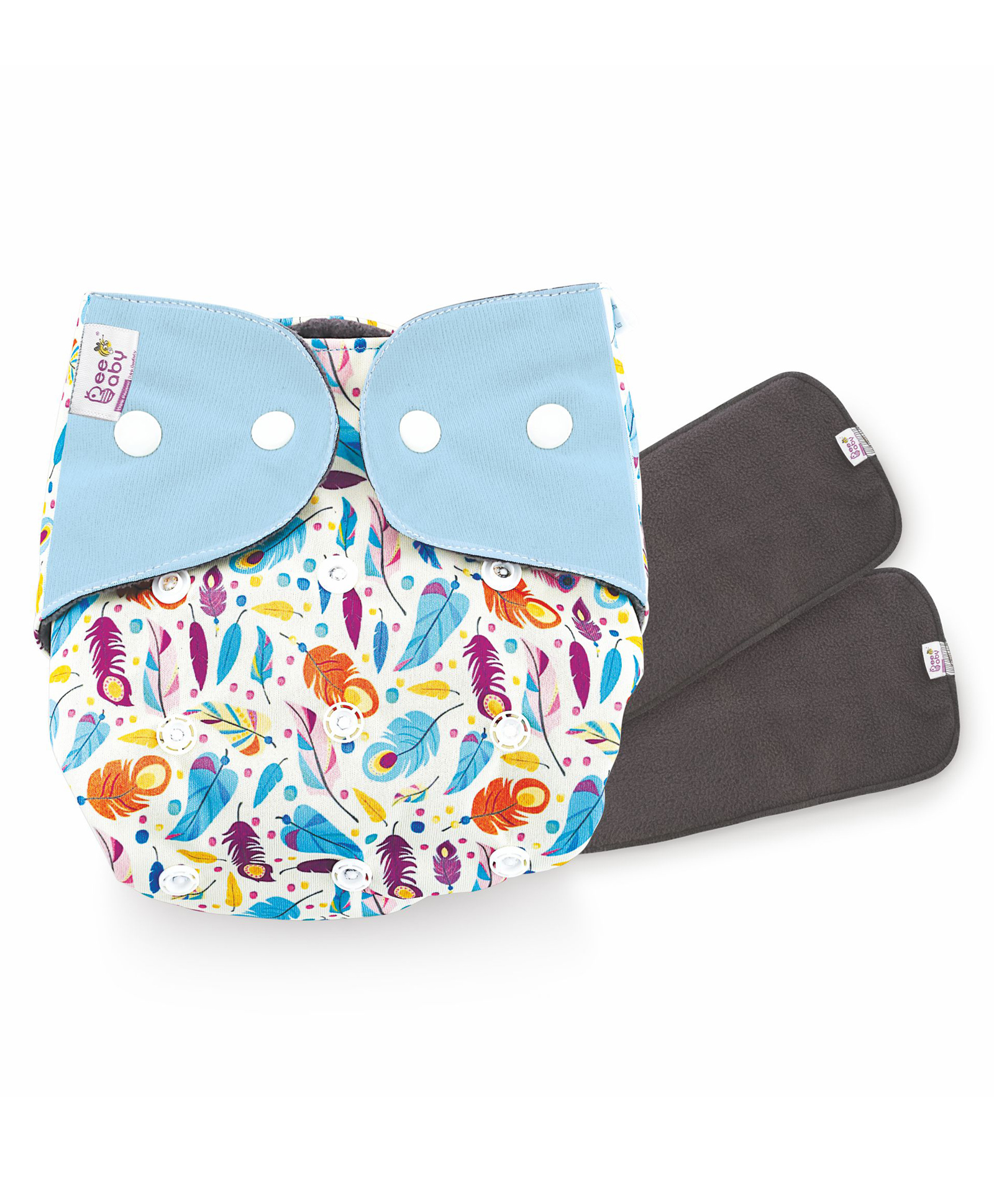 BeeBaby Bumtelligent Free Size Pocket Style Cotton Cloth Baby Diaper & 2 Grey RapiDry Pads - Light Blue-image-28