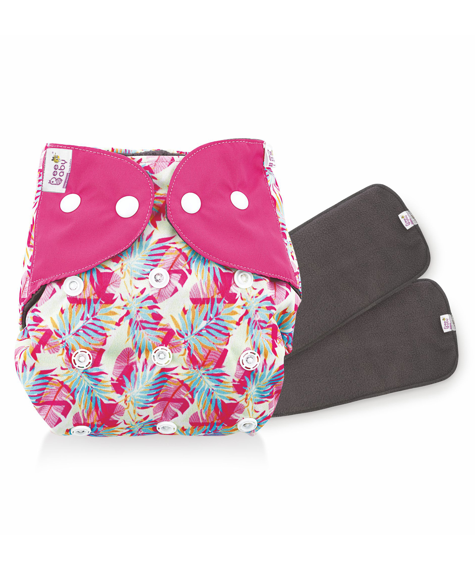 BeeBaby Bumtelligent Free Size Pocket Style Cotton Cloth Baby Diaper & 2 Grey RapiDry Pads - Pink-image-45