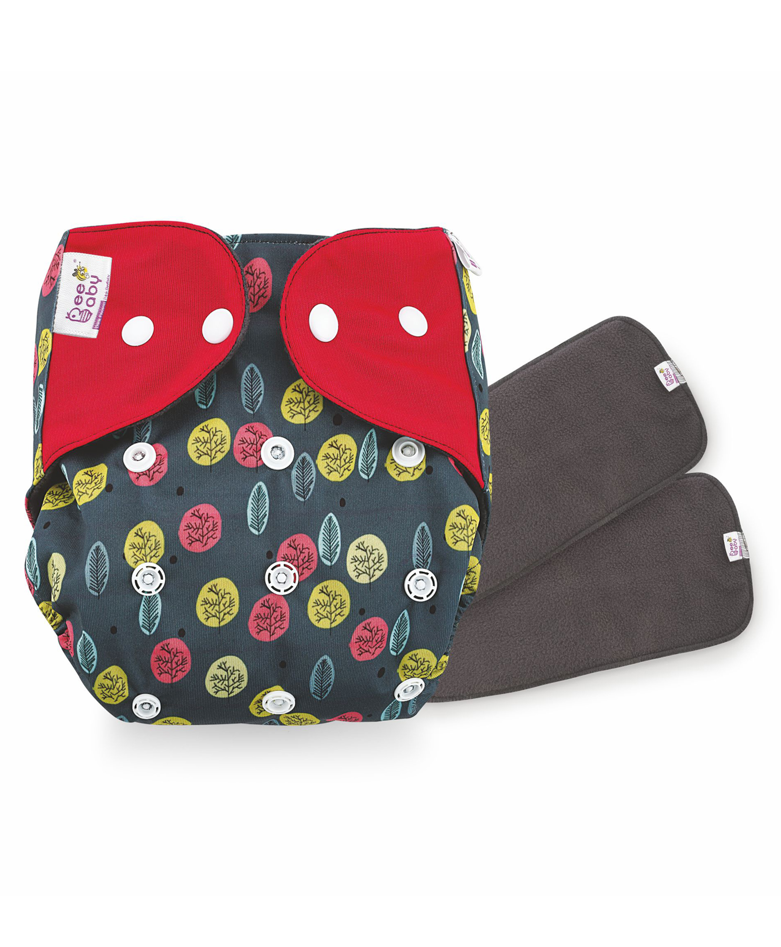 BeeBaby Bumtelligent Free Size Cotton Cloth Baby Diaper & 2 Grey RapiDry Pads  - Dark Pink-image-2