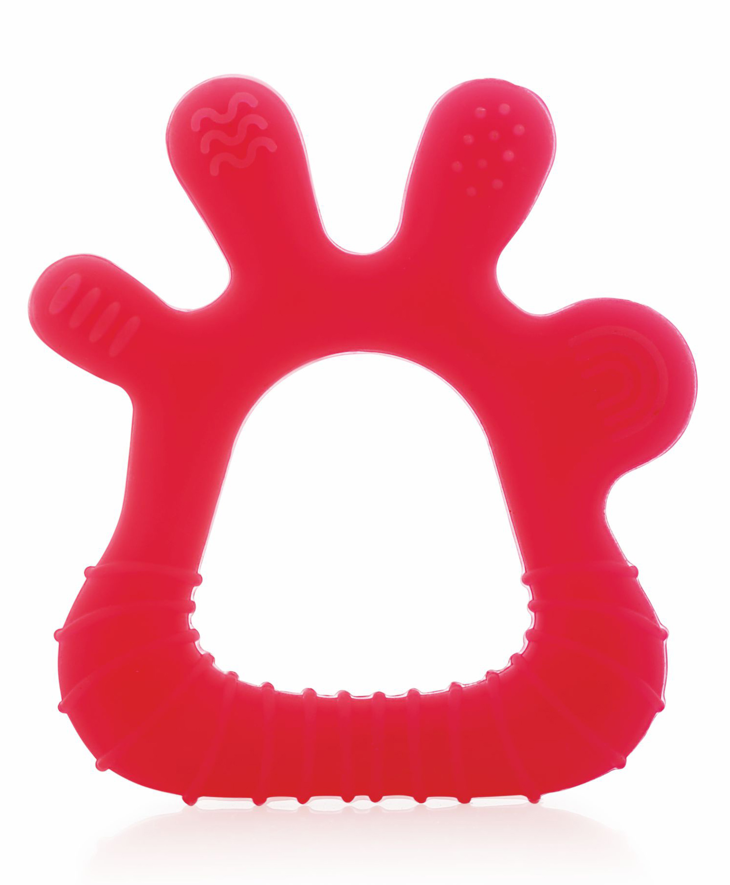 BeeBaby Finger Shape Soft Silicone Teether with Carry Case BPA Free Teething Toy for Babies with Textured Surface for Soothing Gums. 100% Food Grade - Pink