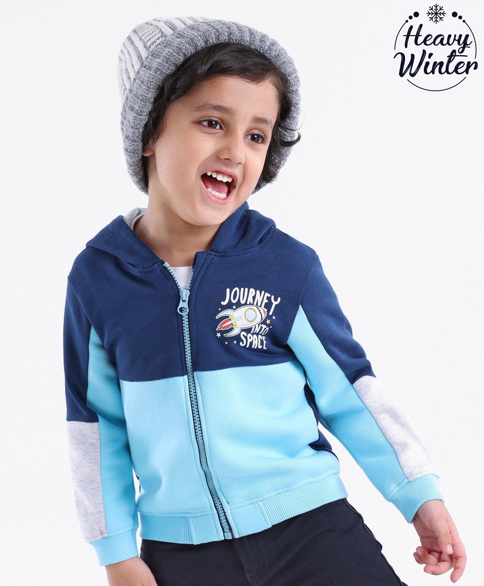 Babyoye Fleece Full Sleeves Hooded Sweatshirt Space Shuttle Print - Blue-image-36