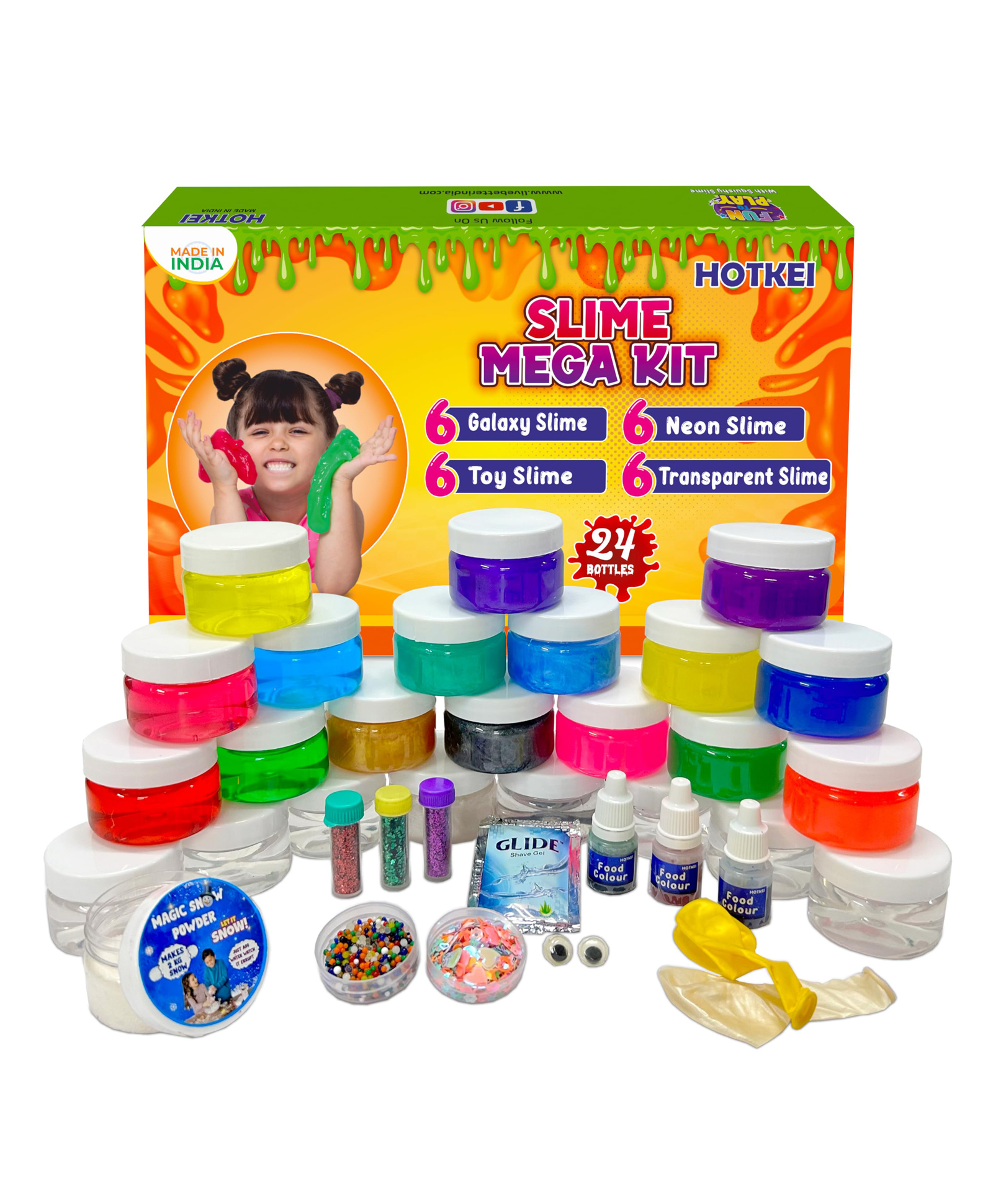 HOTKEI (Pack of 24) Multicolor Scented DIY Magic Gel Kit Including Toy Slimy 6 Neon Slime 6 White Slime 6 Galaxy Slime 6 Glitter Stars And Color Beads Magical Crystal Clay Putty Toy Kit - Multicolour-picture-26