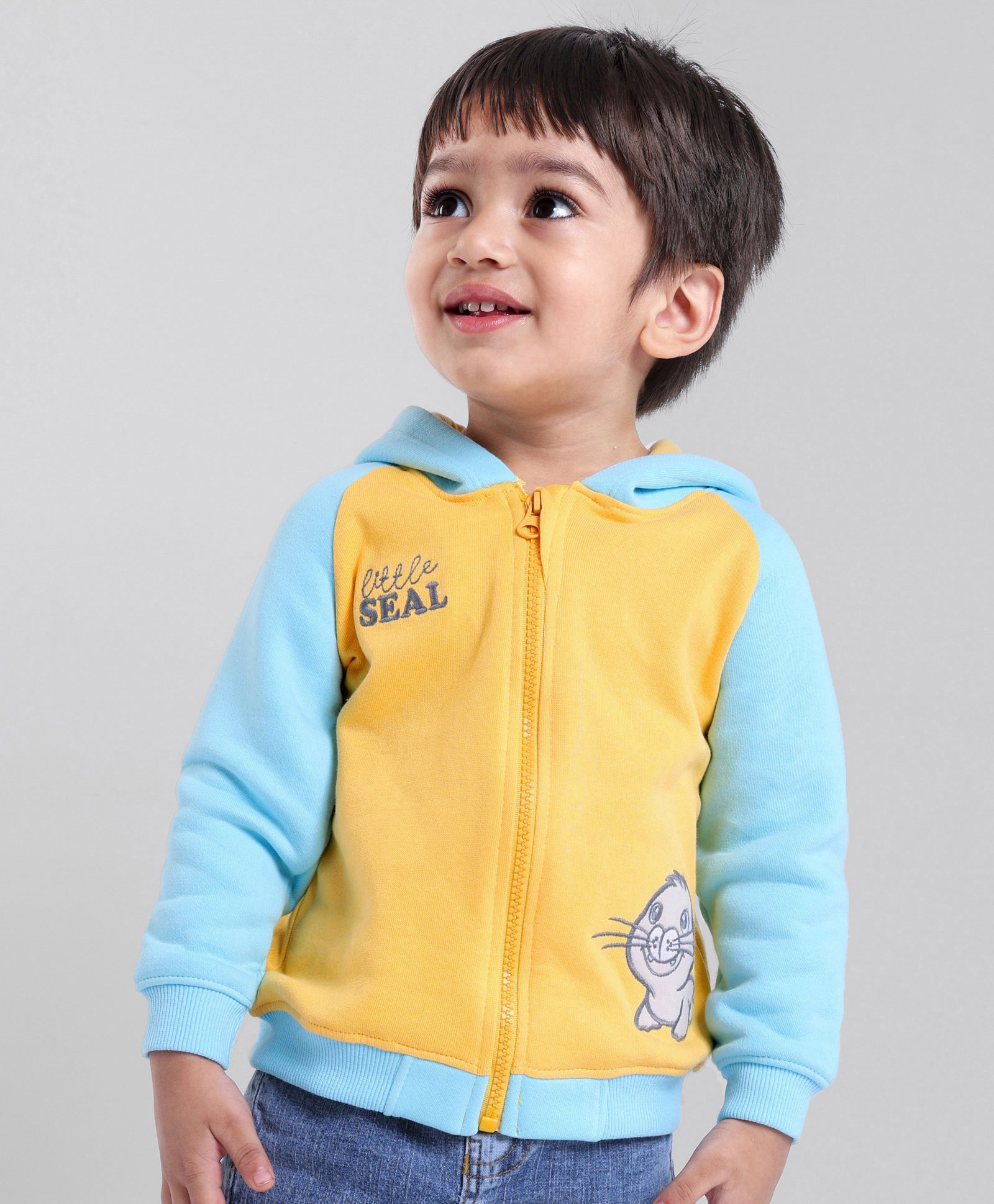 Babyoye Full Sleeves Sweatshirt With Seal Applique- Yellow & Blue-image-29