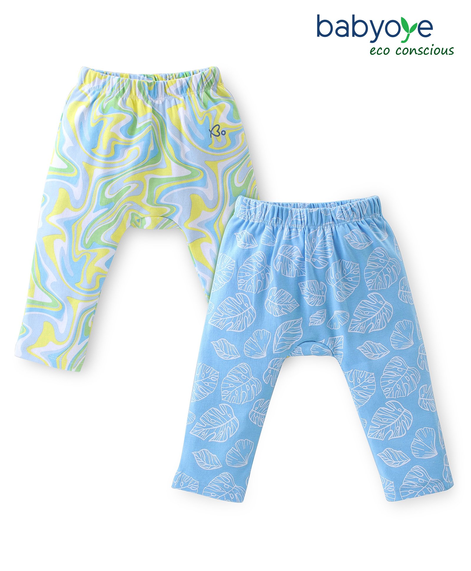 Babyoye 100% Cotton With Eco Jiva Finish Diaper Pants Leaf & Marble Print Pack of 2- Blue & Green-image-36