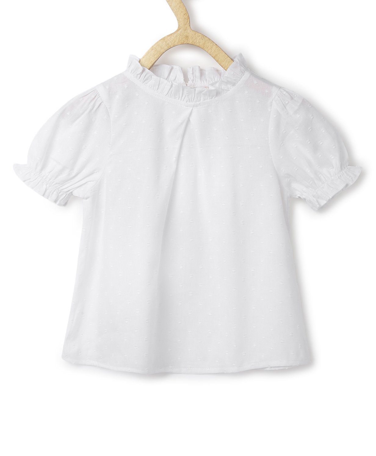 Chuppan Chupai Puffed Half Sleeves Ruffled Neckline Detailed Solid Flared Top - White-picture-36