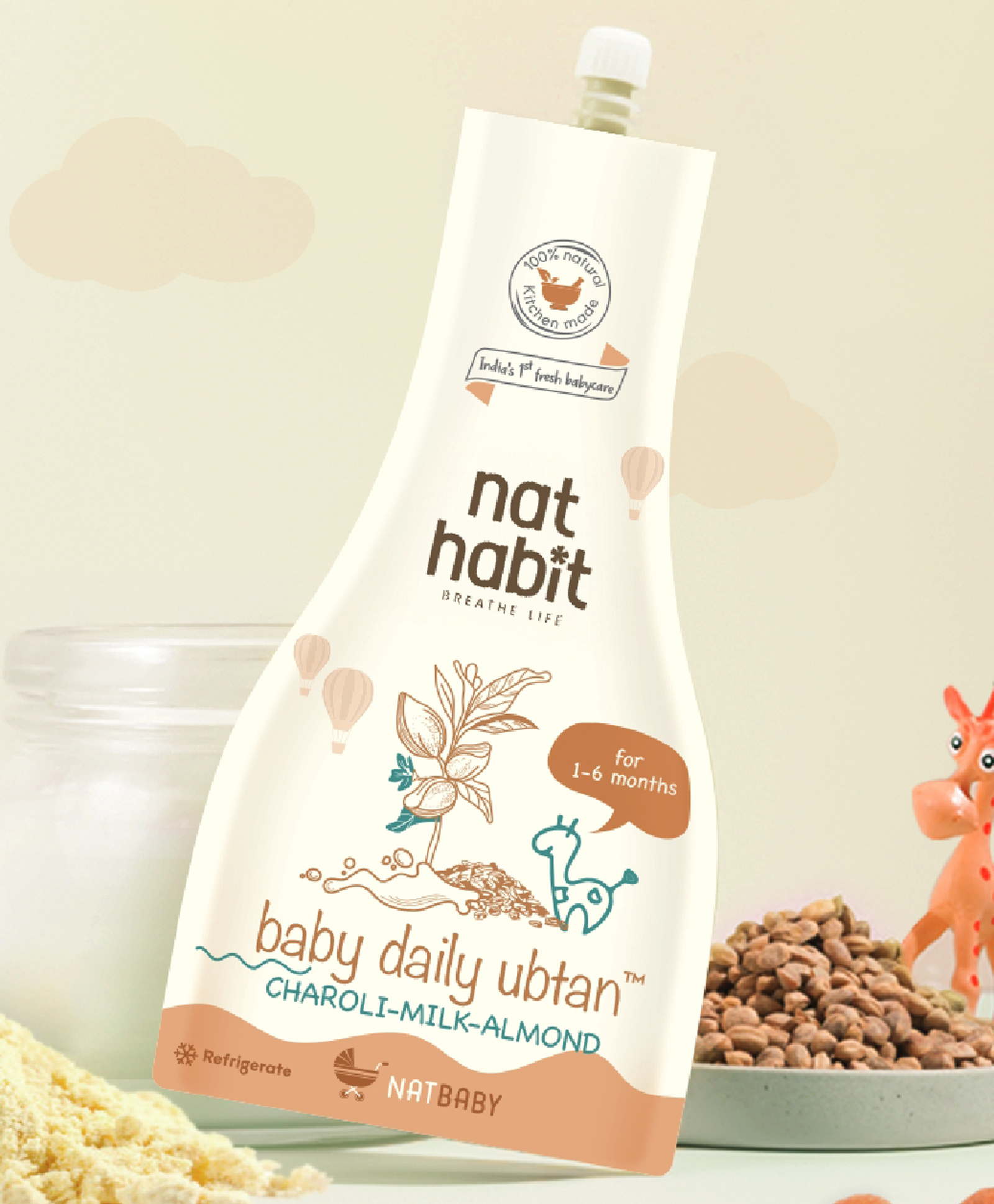 Nat Habit Baby Daily Bath Ubtan Charoli Milk Almond Single Pack - 80 g-image-34