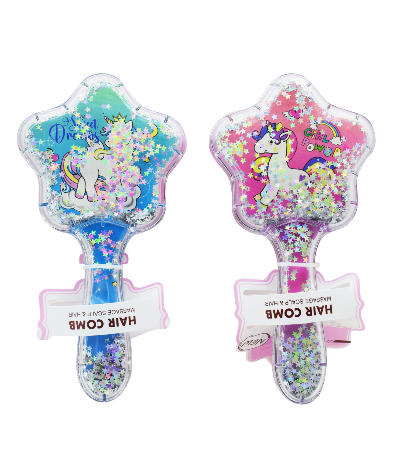 Asera Unicorn Theme With Glittery Star Shape Hair Brush Pack Of 2 - Multicolour-picture-13