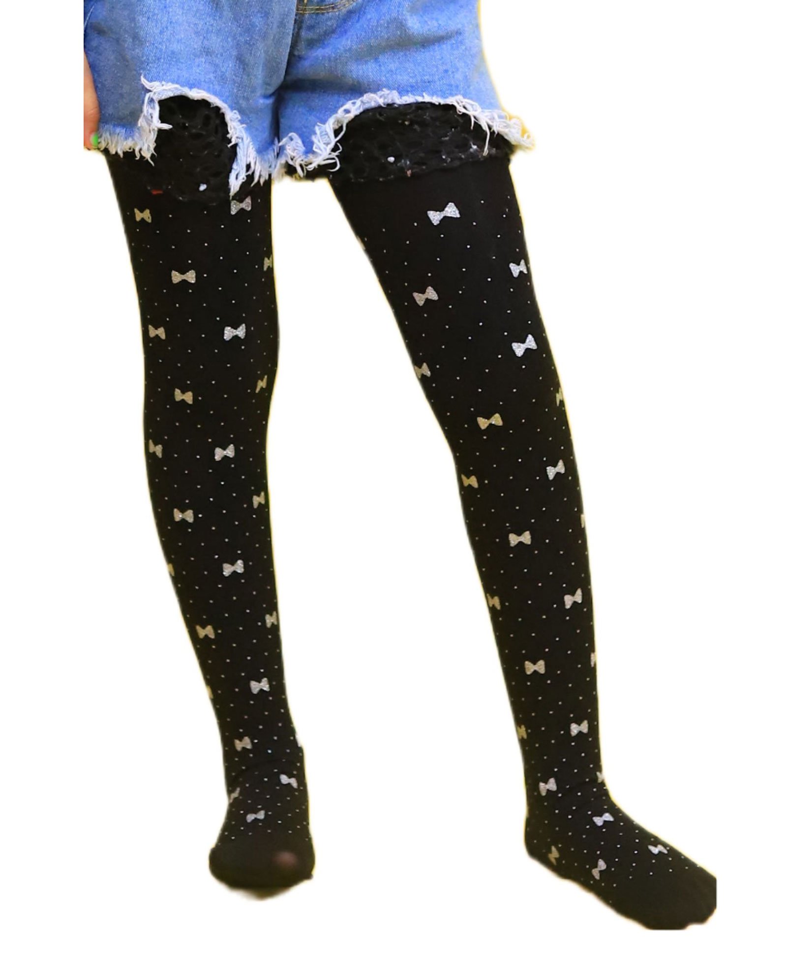NEXT2SKIN Bow & Polka Dots Printed Footed Stockings - Black-picture-10