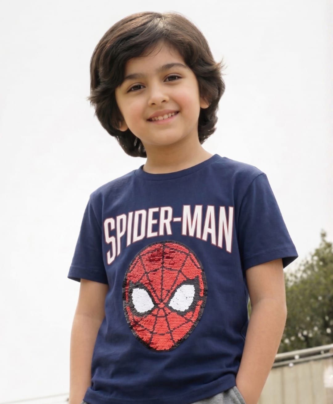 Nap Chief Half Sleeves Spider Man Theme Printed Reversible Sequin Tee - Navy Blue-picture-17