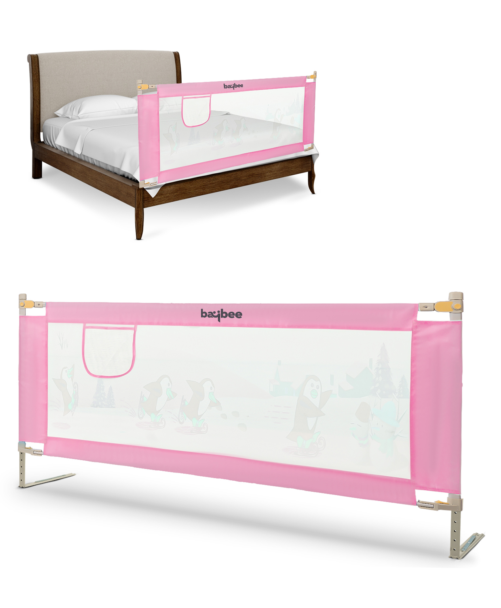 Baybee Baby bed rails guard for baby kids safety with Adjustable Height - Pink-image-32