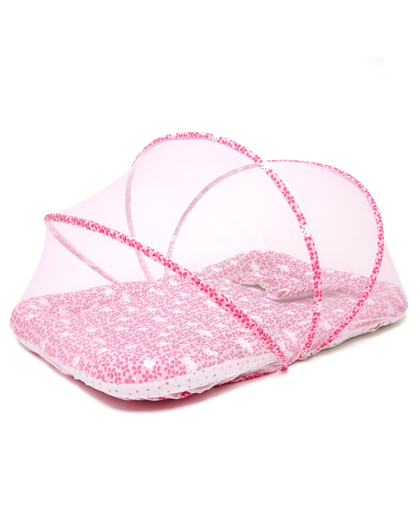 TIDY SLEEP Baby Bed with Mosquito Net & Neck Pillow, Baby Gadda Set for New Born(Pink)-picture-16