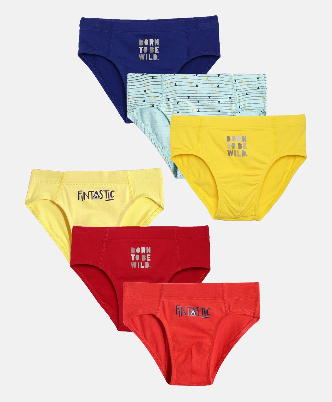 Mackly Pack Of 6 Fantastic Text Printed & Striped Briefs - Red Yellow & Blue-picture-34