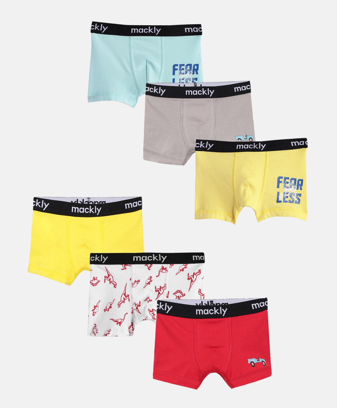 Mackly Pack Of 6 Fearless Text & Dinosaur Printed Briefs - Yellow Red & Blue-picture-9