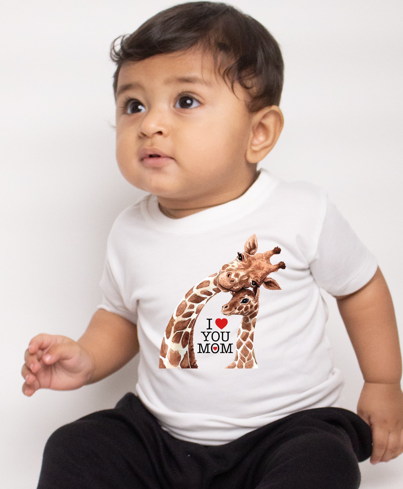 KNITROOT Mothers Day Theme Half Sleeves I Love You Mom With Giraffe Printed Tee - White-picture-26