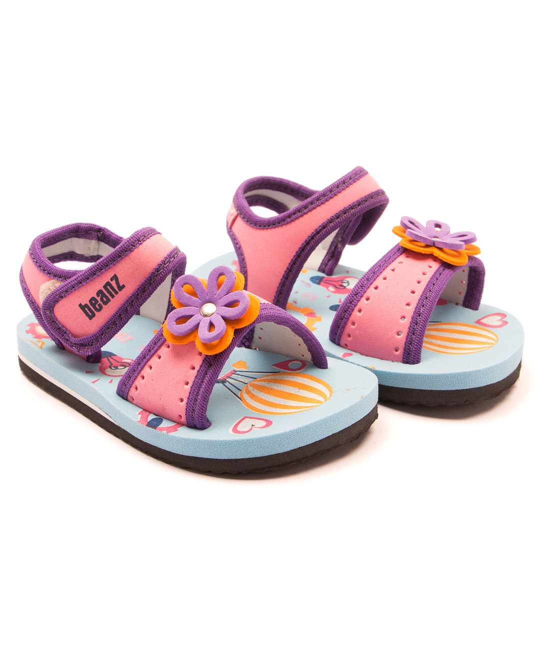 Beanz Unisex Bella Flower Applique Velcro Sandals - Pink Light Blue-image-16