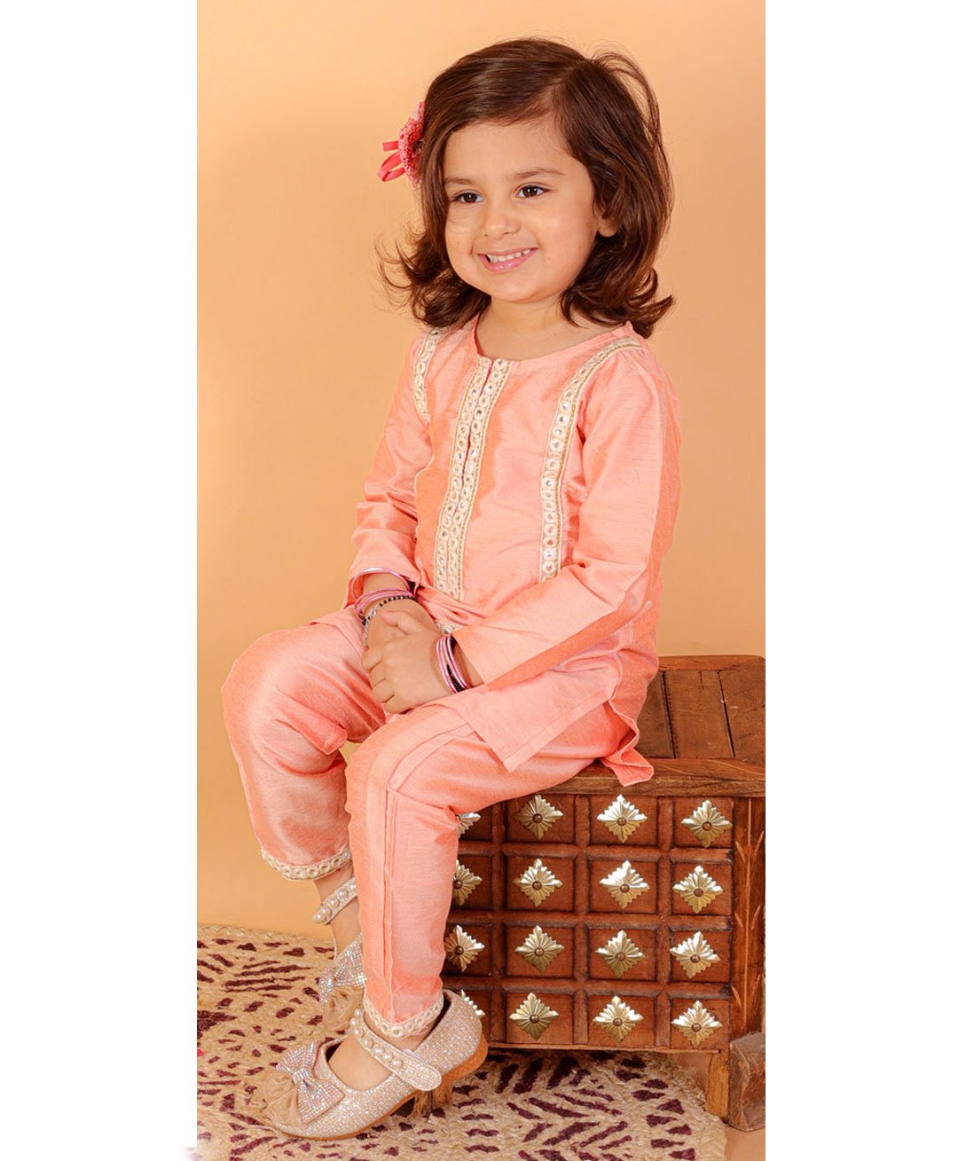 Vastramay Full Sleeves Mirror Work Embellished & Placement Embroidered Kurta With Salwar - Aqua Pink-picture-21