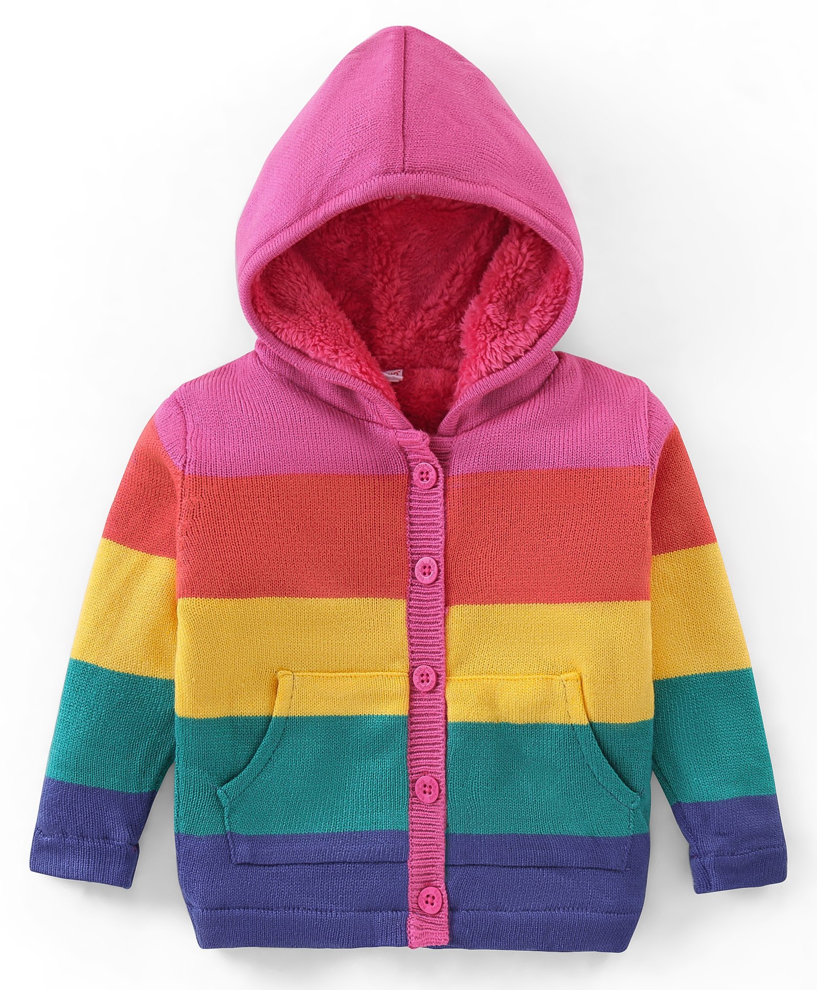 Babyhug 100% Acrylic Knit Full Sleeves Front Open Hooded Striped Sweater - Multicolour-image-40