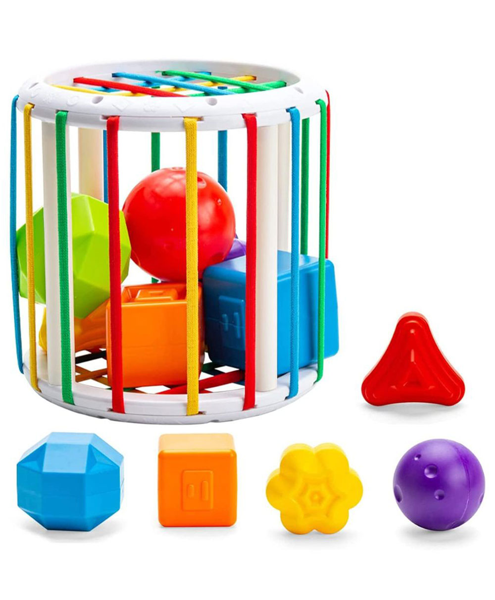 Kidology Baby Cylindrical Shape Sorting Toy | Montessori Sensory Toys with 6 Blocks Colorful Cube | Shape Sorting Bin with Elastic Bands Fine Motor Skill Early Learning Preschool Educational-image-26