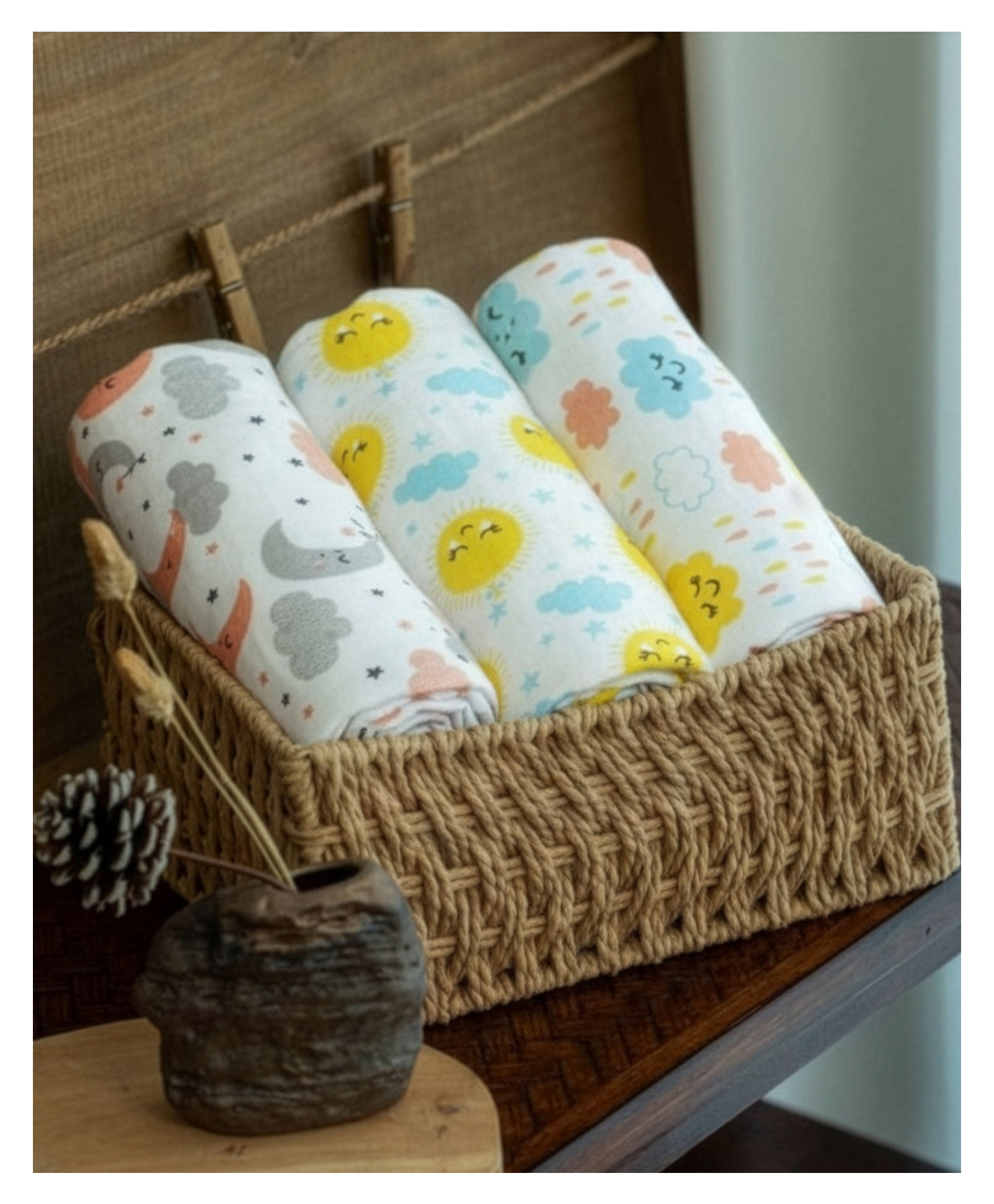 The Mom Store Baby Swaddle Wrap Combo Little Sunshine Moon Kid & Dream On Pack of 3 - Multicolour-picture-11