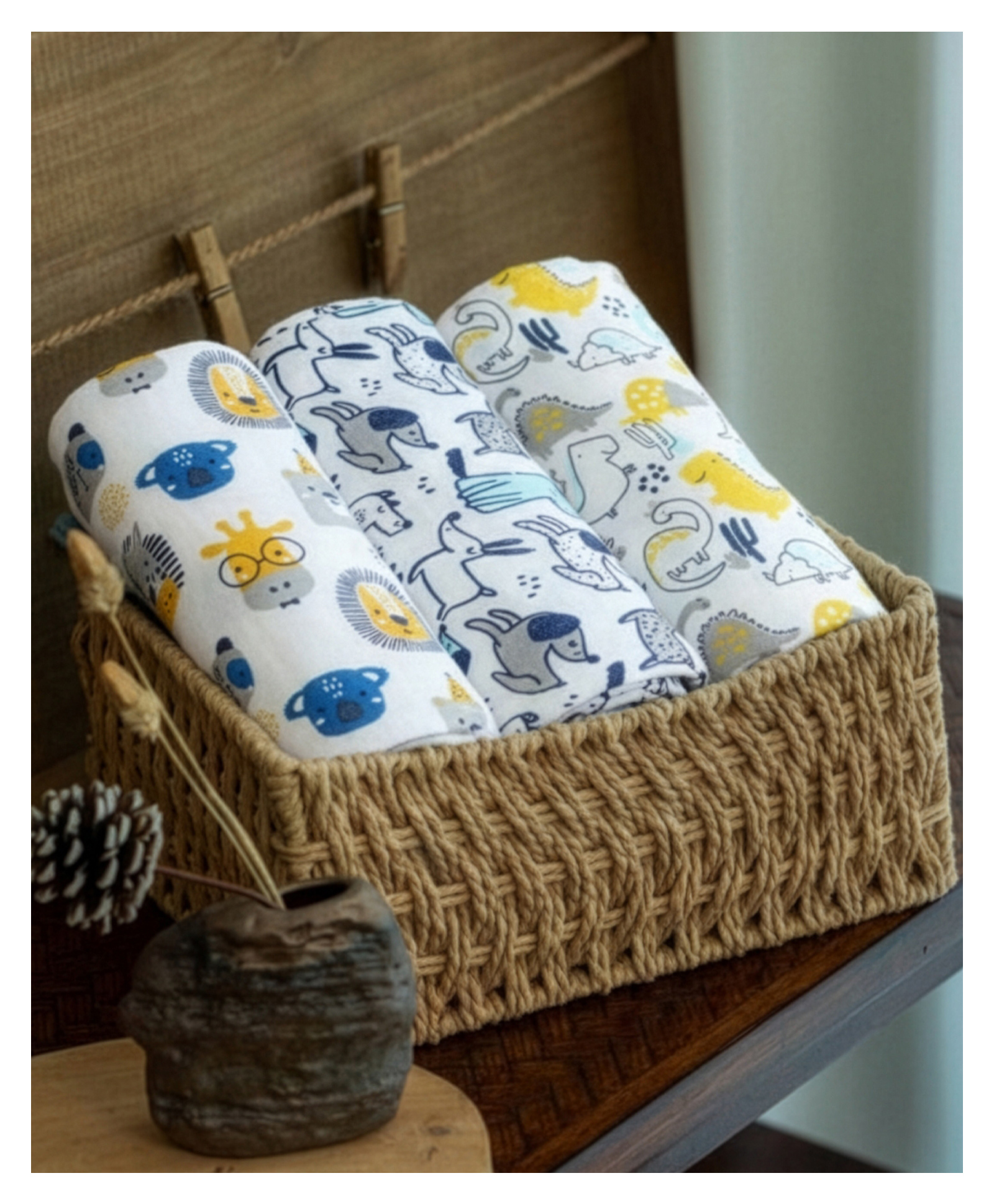 The Mom Store Baby Swaddle Wrap Combo Cute Puppy Dino Forest & Guess the Animal Pack of 3 - Multicolour-picture-14