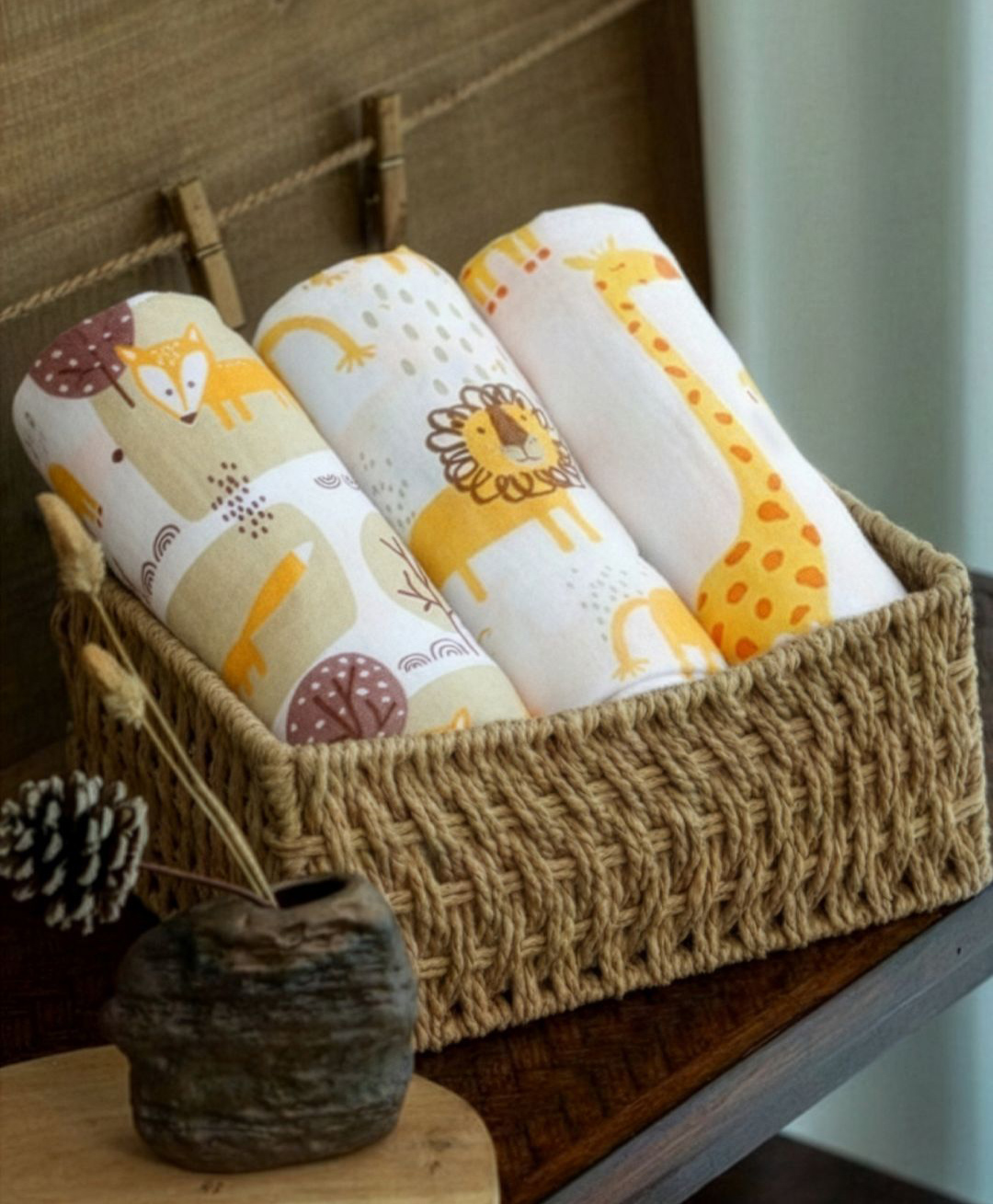 The Mom Store Baby Swaddle Wrap Combo Little Fox Jungle King & Tall as a Giraffe Pack of 3 - Multicolour-picture-23