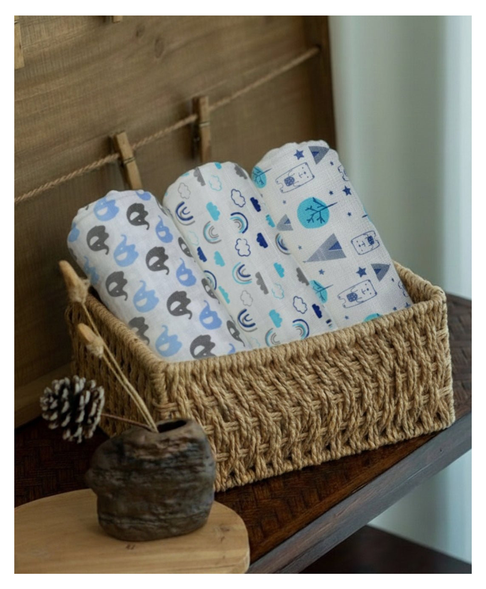 The Mom Store Baby Swaddle Wrap Happy Rainbow, Mumbo Jumbo & Blue Forest Pack of 3 - Multicolour-picture-40
