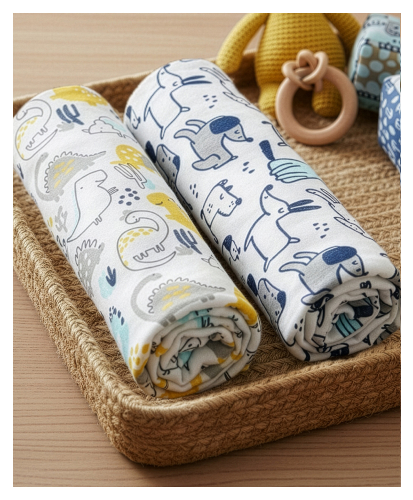 The Mom Store Baby Swaddle Wrap Combo Dino Forest & Cute Puppy Pack of 2 - Multicolour-picture-30
