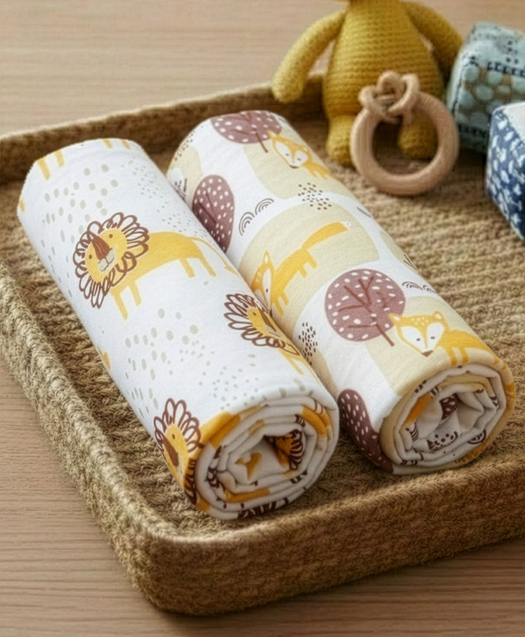 The Mom Store Baby Swaddle Wrap Combo Little Fox & Jungle King Pack of 2 - Multicolour-picture-19