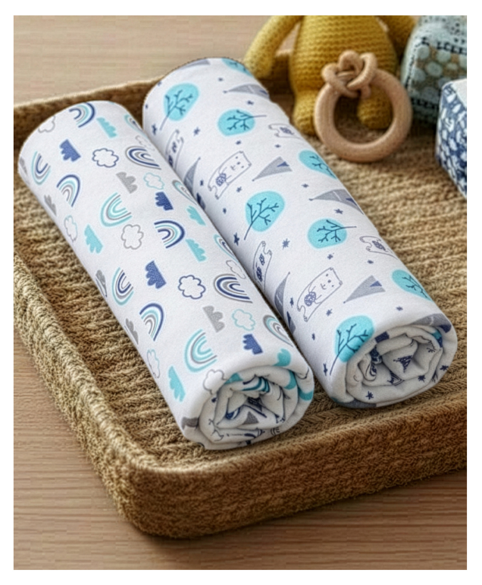 The Mom Store Baby Swaddle Wrap Combo Happy Rainbow & Blue Forest Pack of 2 - Multicolour-picture-32