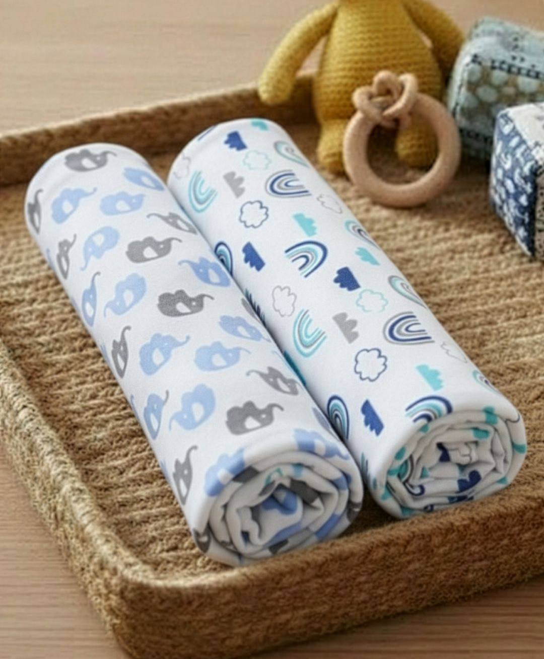 The Mom Store Baby Swaddle Wrap Combo Happy Rainbow & Mumbo Jumbo Pack of 2 - Multicolour-picture-31