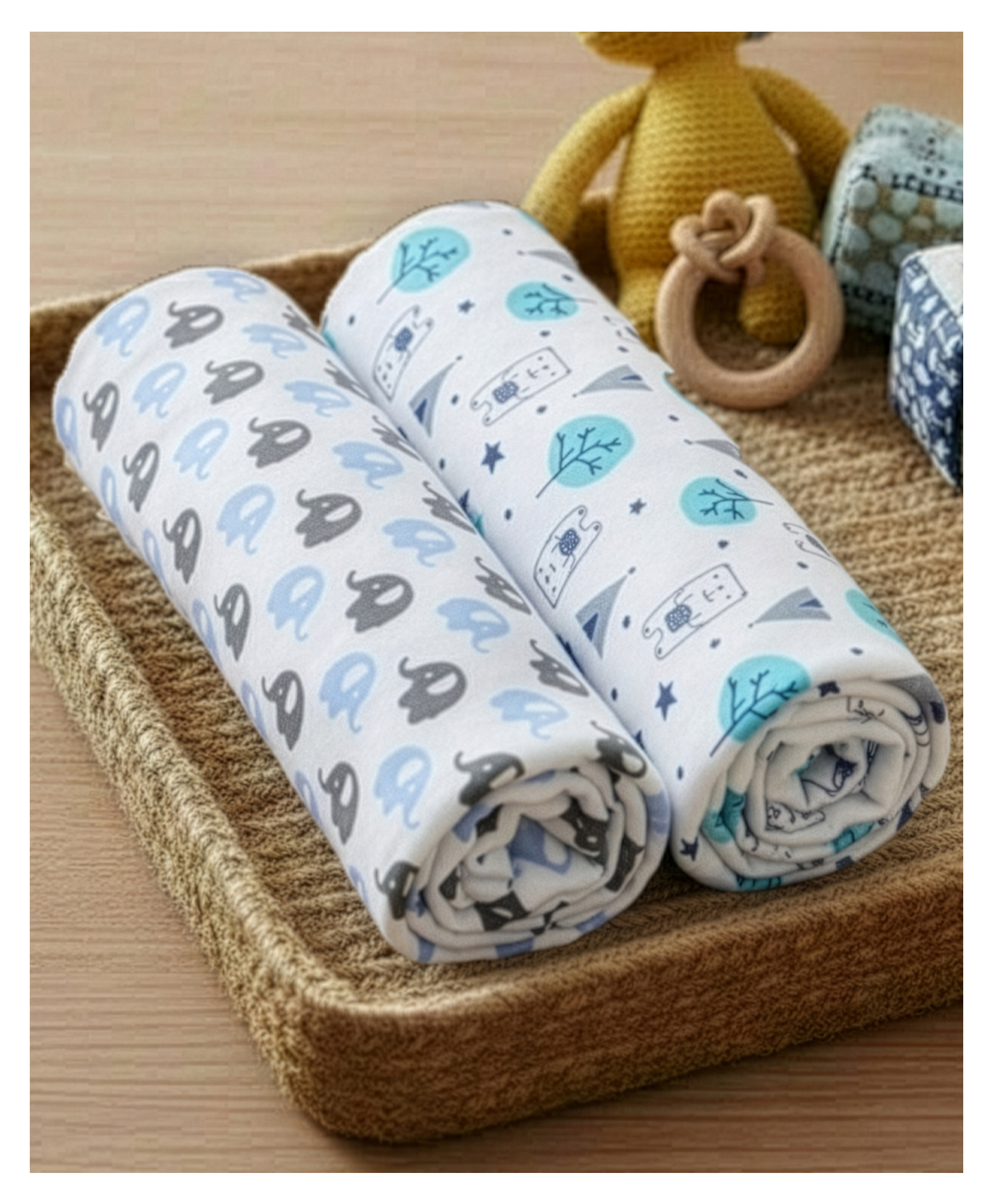 The Mom Store Baby Swaddle Wrap Combo Blue Forest & Mumbo Jumbo Pack of 2 - Multicolour-picture-29