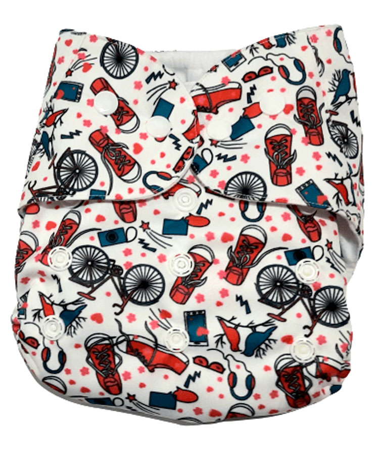The Mom Store Ride a Bike Print Reusable Diaper - Multicolour-picture-32