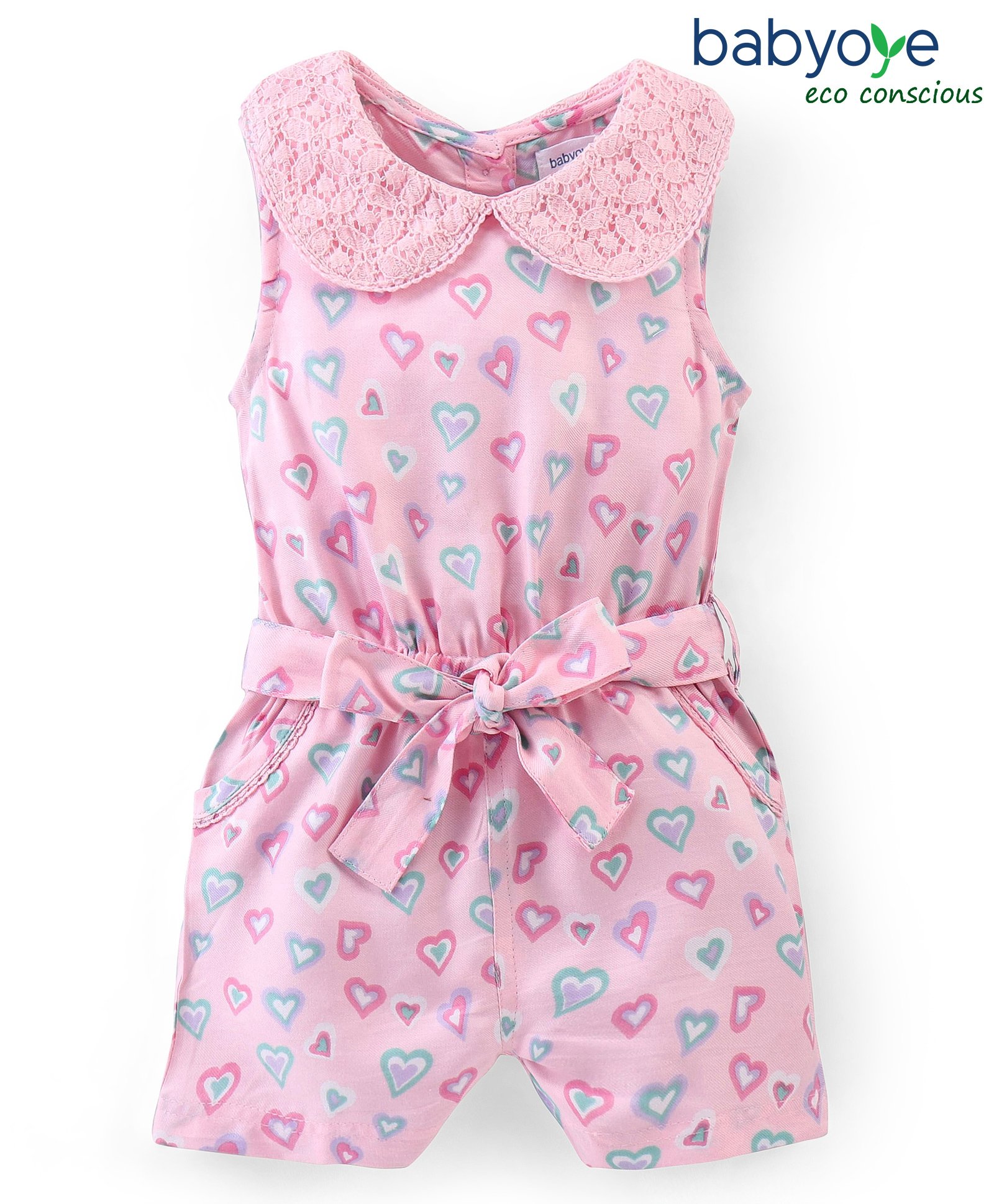 Babyoye Eco Conscious Viscose Sleeveless Hearts Printed Jumpsuit - Purple-picture-15