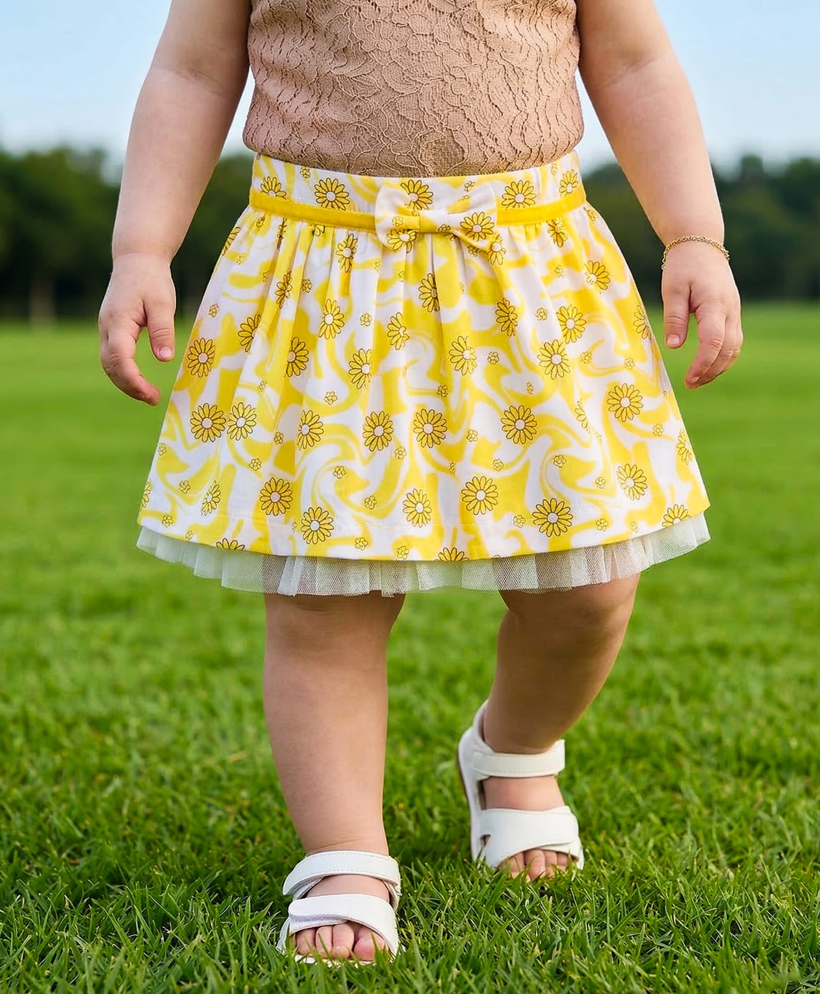 Babyoye Eco Conscious Cotton Knee Length Skirt Floral Print - Yellow-image-27