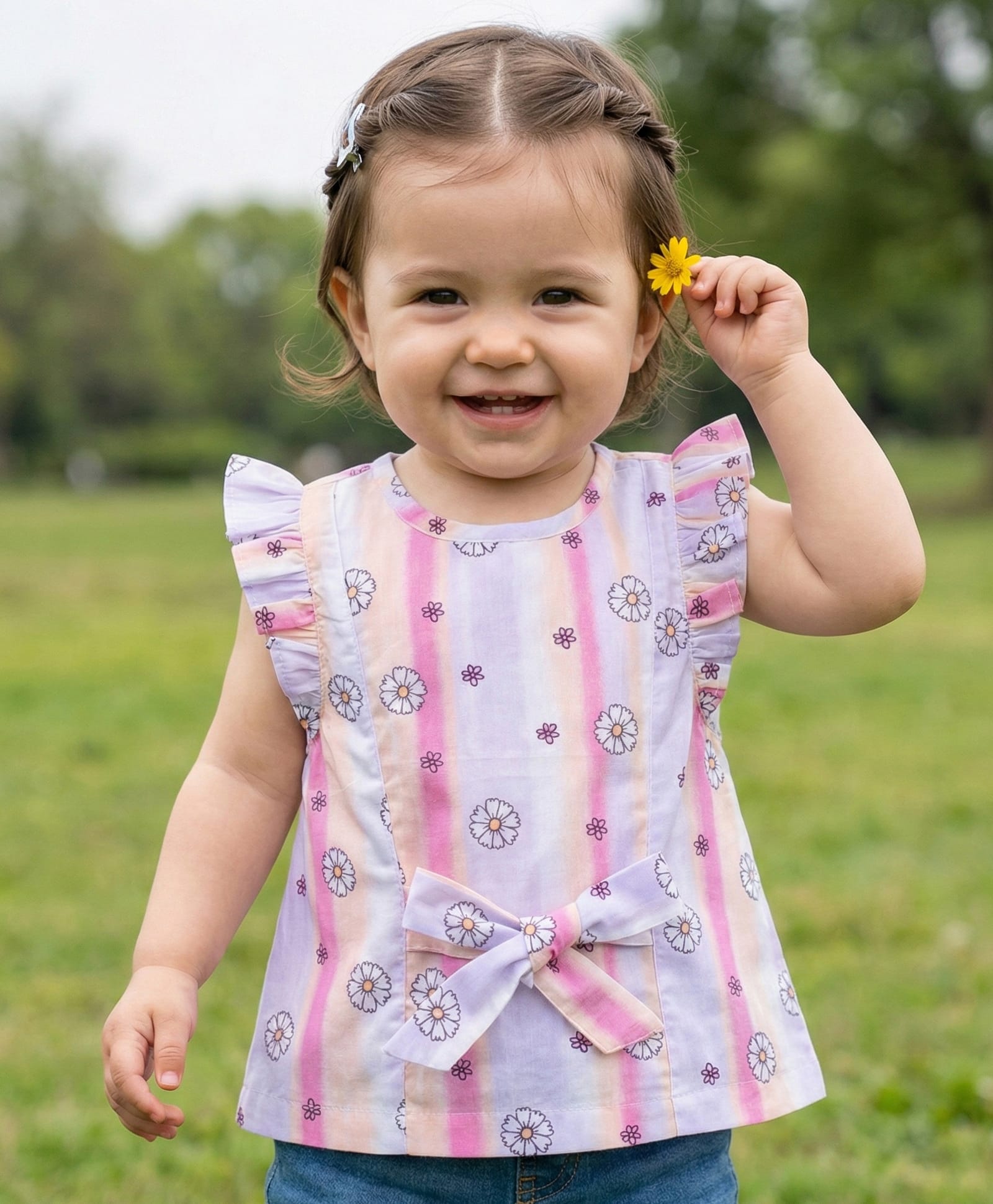 Babyoye Eco Conscious Cotton Sleeveless Top With Attachable Sleeves Floral Print- Purple & Pink-image-20