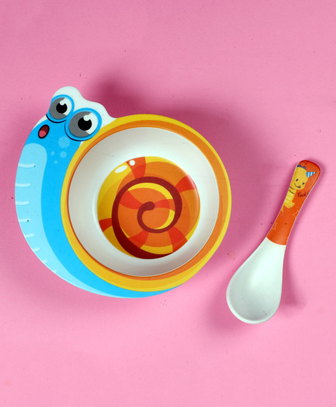 Mihar Essentials Bamboo Fibre Feeding Bowl with Spoon Snail Shape (Color & Print May Vary)-image-48